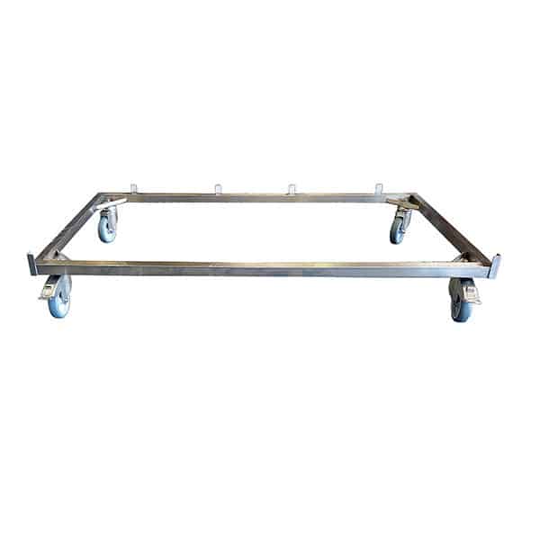 Mobile stainless steel platform with 4 castors (of which 2 with lock mechanism) for stainless steel cage E