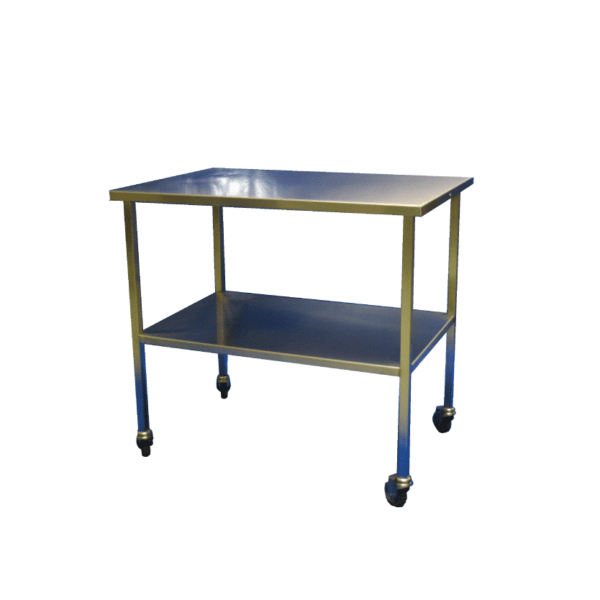 Veterinary trolley with trays, in stainless steel.