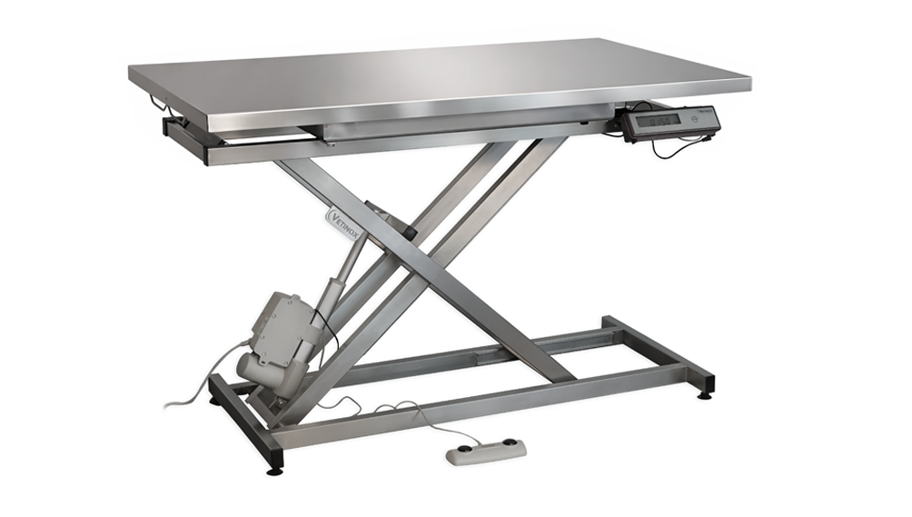 Table consultation électrique plateau plat INOX avec pesée