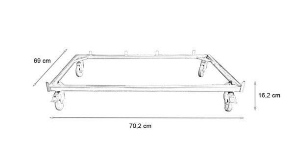 Châssis Inox 4 roulettes (2 à freins) pour cage B Polyester Inox