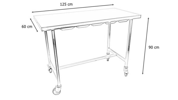 Table de consultation plateau plat inox avec roue
