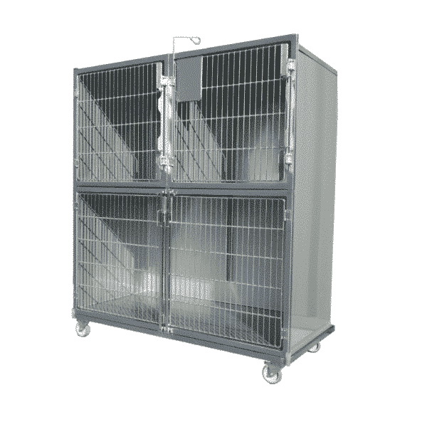 Ensemble 3 cages inox : 1C+2B porte grille inox + séparation +1 chassis à roulette – SANS TIROIRS & CAILLEBOTIS