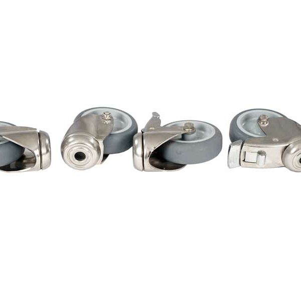 Jeu de 4 roulettes inox dont 2 à freins