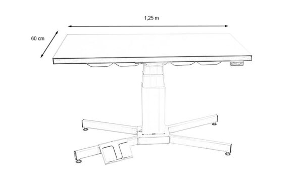 Table consultation pied X plateau plat inox, colonne électrique