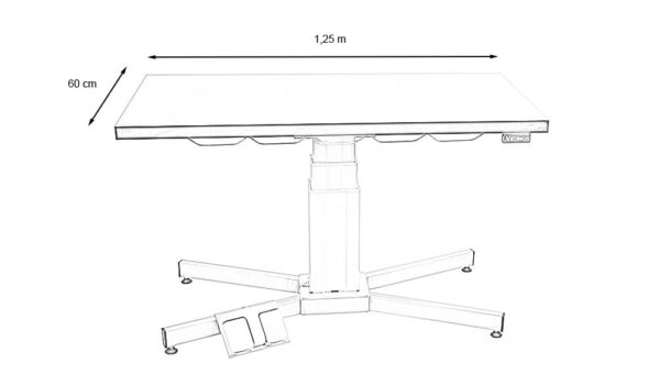 Table consultation pied X plateau plat inox, colonne électrique