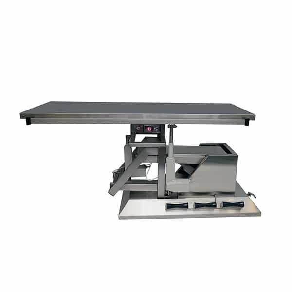 Surgery table with third direction tilt, wheels and flat warming top