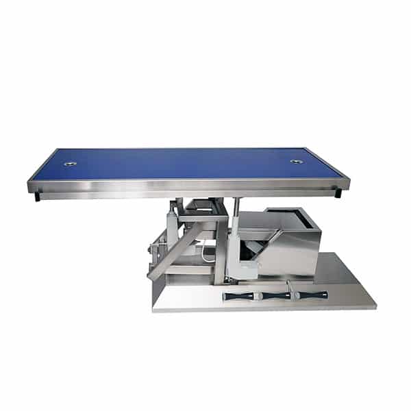 Surgery table with third direction tilt and two-evacuation radiology tabletop