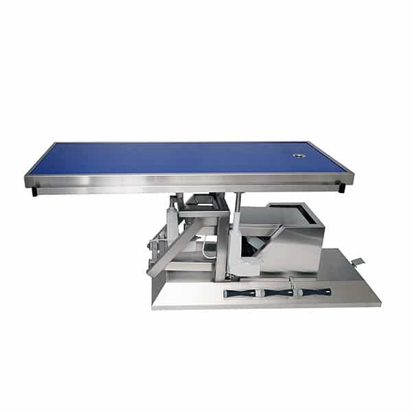 Surgery table with third direction tilt, wheels and radiology table top one evacuation