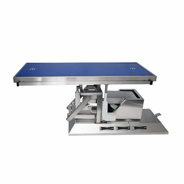 Surgery table with third direction inclination, wheels and radiology table top two evacuations