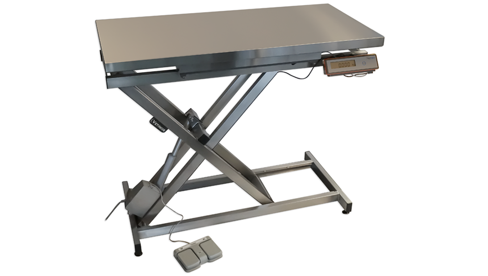 Table consultation électrique ELITE plateau plat INOX avec pesée