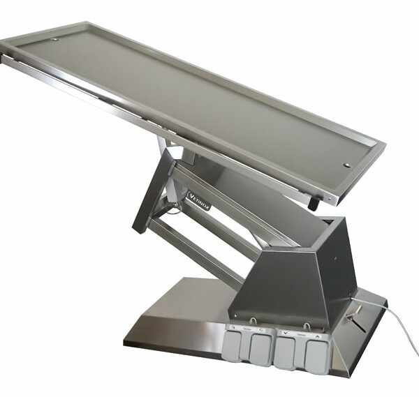 Electric surgery table with wheels and two evacuation trays