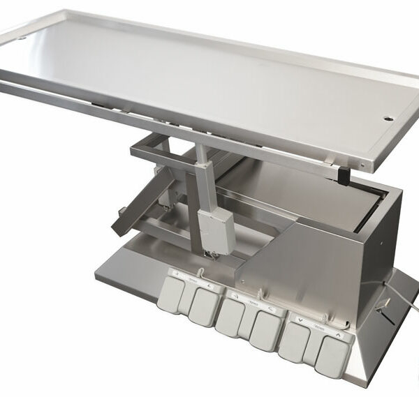 Table chirurgie avec inclinaison « 3e sens », roues et plateau double drainage