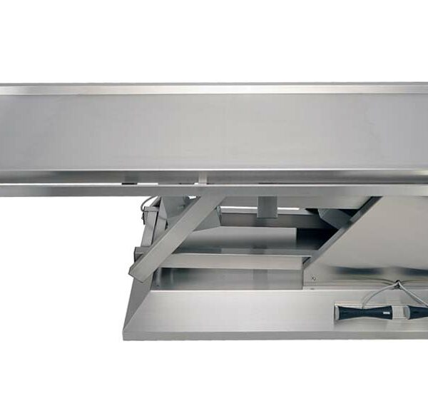 Electric surgery table with one evacuation tray