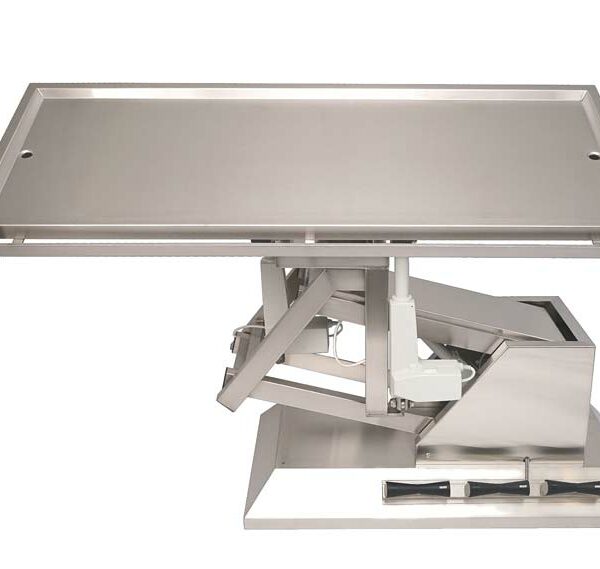 Surgery table with 3-way tilting and two-evacuation tabletop