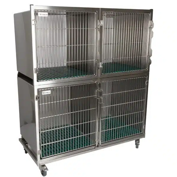 Ensemble 3 cages inox : 1C+2B porte grille inox + séparation +1 chassis à roulette – SANS TIROIRS