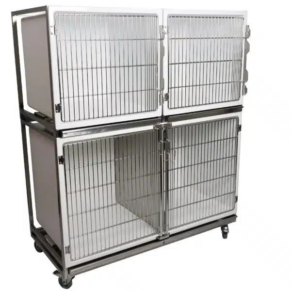 Ensemble 3 cages polyester : 1C+2B porte grille inox+ séparation + 1 chassis à roulettes