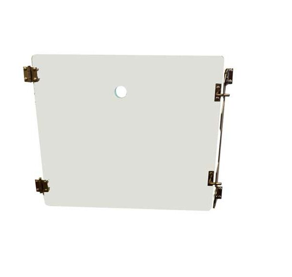 Soporte de cristal 383×410 mm A/A, agujero de oxígeno Ø 28,5 mm, para jaula de poliéster A