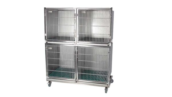 Ensemble 3 cages inox : 1C+2B porte grille inox + séparation + 1 chassis à roulettes