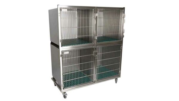 Ensemble 3 cages inox : 1C+2B porte grille inox + séparation +1 chassis à roulette – SANS TIROIRS