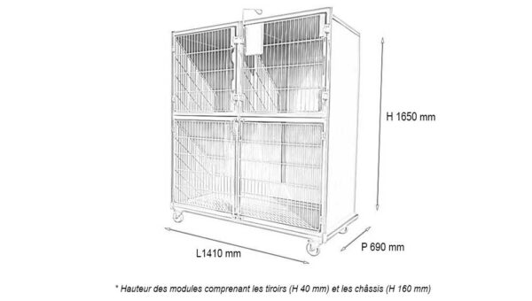 Ensemble 3 cages inox : 1C+2B porte grille inox + séparation +1 chassis à roulette – Image 2