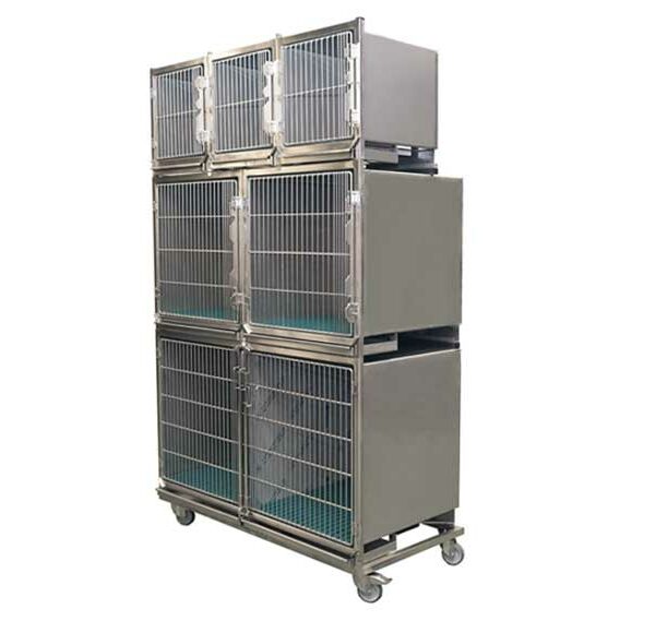 Set of 6 stainless steel cages on wheeled chassis (3A + 2B + 1C)