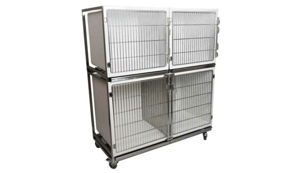 Ensemble 3 cages polyester : 1C+2B porte grille inox+ séparation + 1 chassis à roulettes