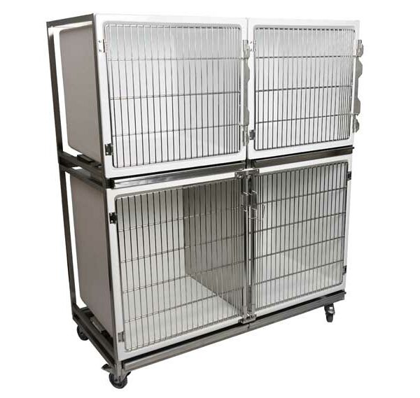 Ensemble 3 cages polyester : 1C+2B porte grille inox+ séparation + 1 chassis à roulettes