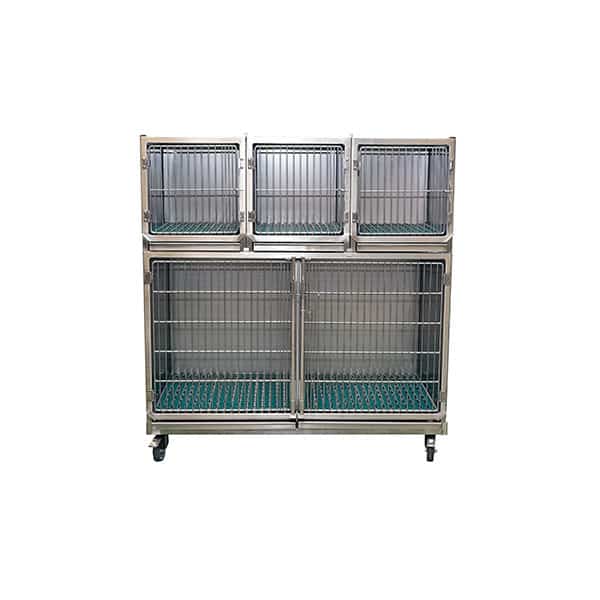 Ensemble 4 cages inox : 1C + 3A porte grille inox + séparation + 1 chassis à roulette