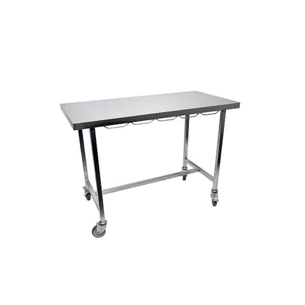 Consultation table with stainless steel flat top and wheel