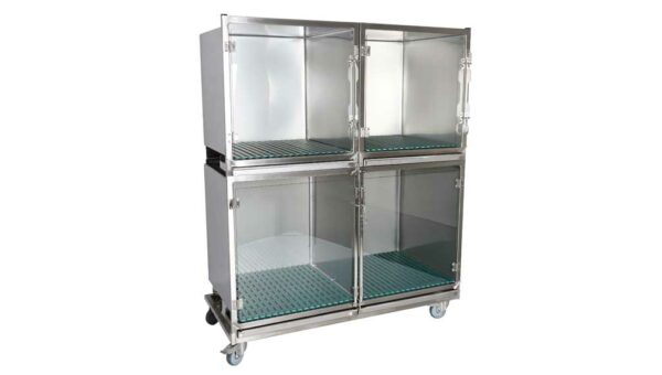 Ensemble 3 cages inox : 1C+2B porte verre + séparation + 1 chassis à roulettes