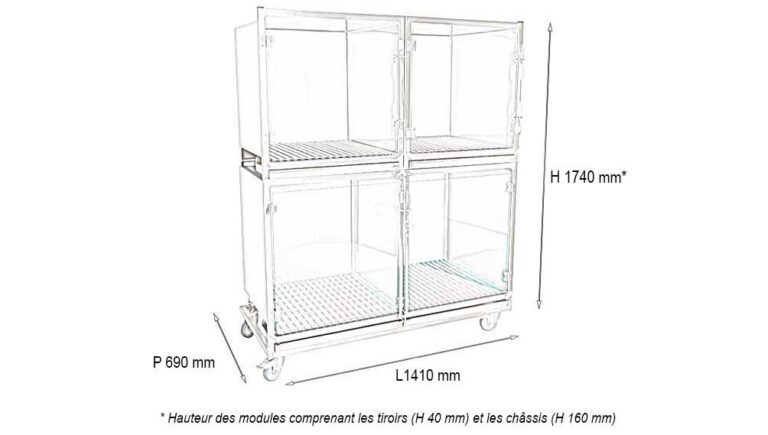 Cage Inox Ensemble de 3 cages vétérinaires en inox avec tiroirs (1C + 2B) - Vetinox