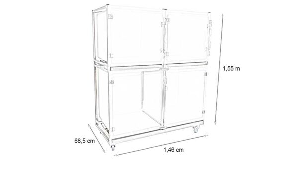 Ensemble 3 cages polyester : 1C+2B porte en verre+ séparation + 1 chassis à roulettes