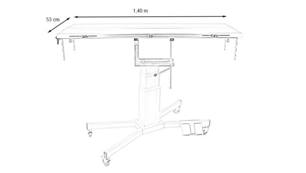 able chirurgie pied X plateau en V 4 roues, colonne électrique (Proclive - déclive manuelle)