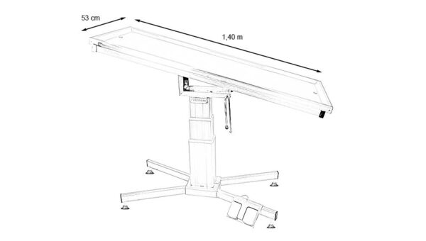 Table chirurgie pied X plateau 2 évacuations, colonne électrique (Proclive - déclive manuelle)