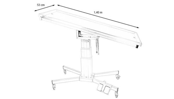 Table chirurgie pied X plateau 2 évacuations 4 roues colonne électrique (Proclive - déclive manuelle)