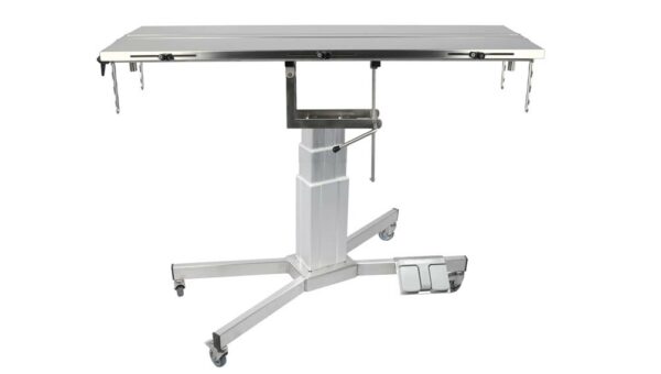 Table chirurgie pied X plateau en V 4 roues, colonne électrique (Proclive - déclive manuelle)