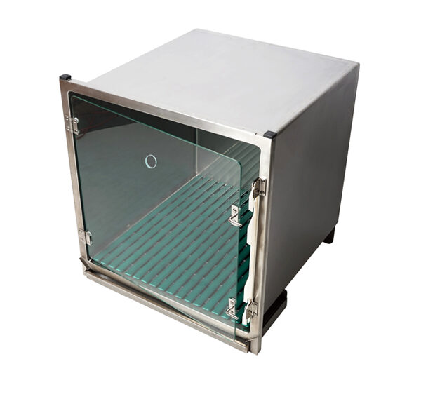 Cage en acier inoxydable – Format D – avec porte en verre et trou oxygène