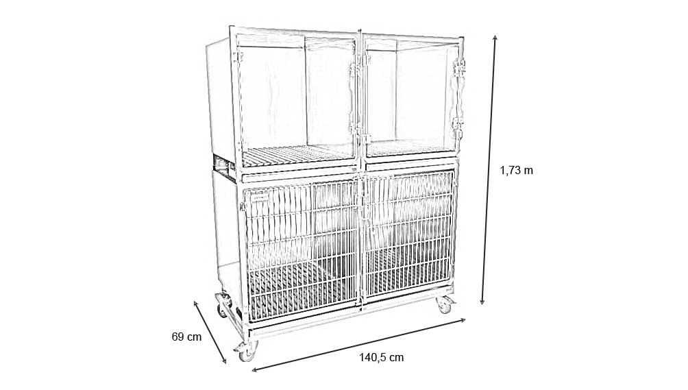 Cage Inox Ensemble de 3 cages inox : 1C porte grille inox + 2B porte verre - Vetinox