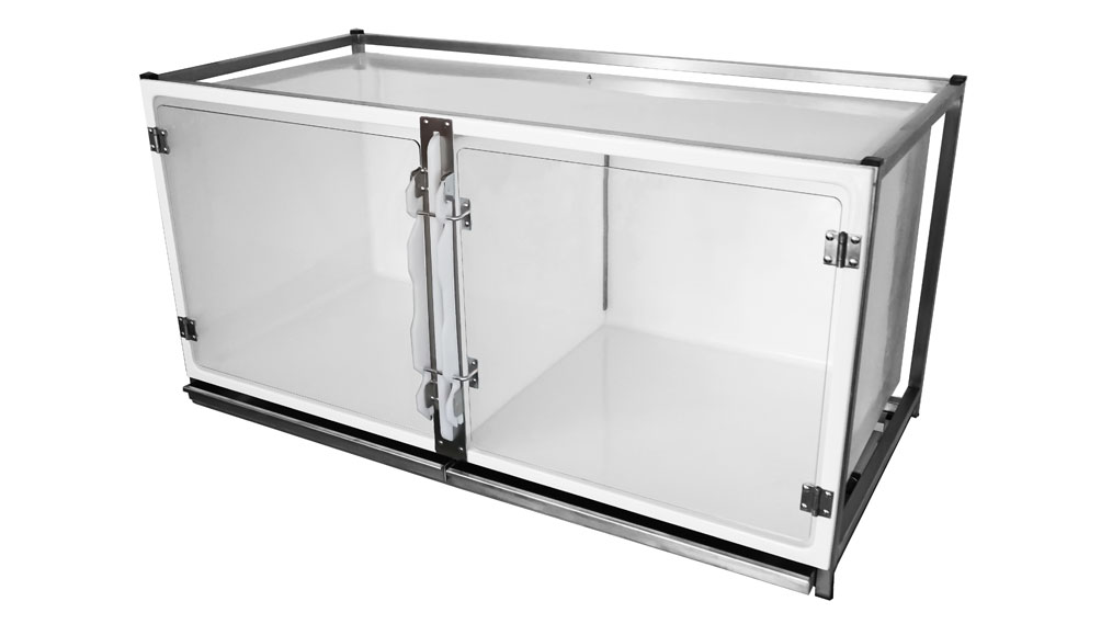 Ensemble 2 cages polyester : 1C+1 double B porte en verre + 2 séparations + 1 châssis