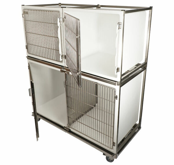 Ensemble 2 cages polyester : 1C+1 double B porte grille inox+ 2 séparations + 1 châssis