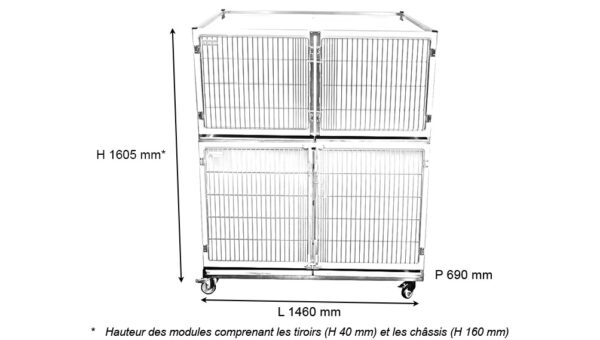 Ensemble 2 cages polyester : 1C+1 double B porte grille inox+ 2 séparations + 1 châssis