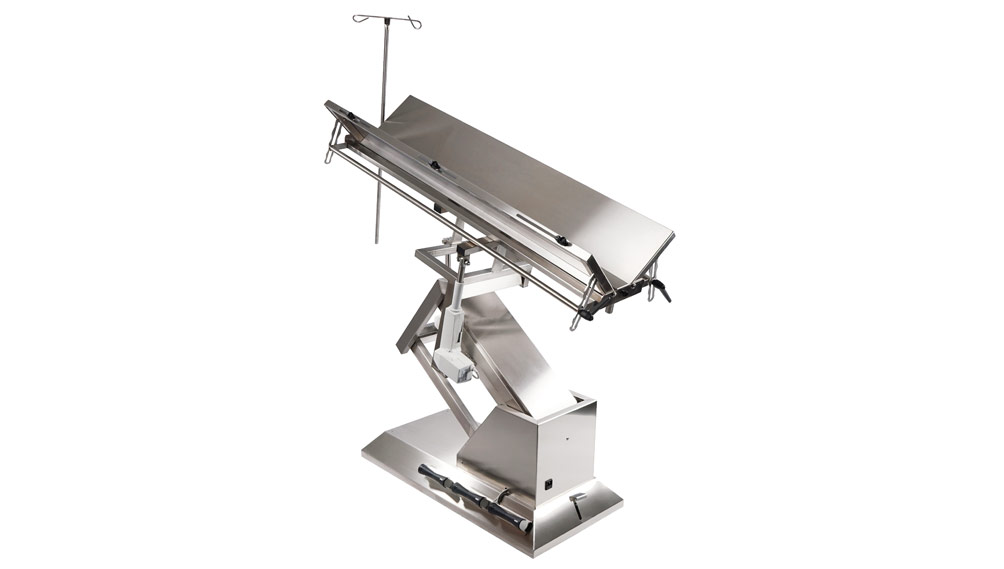 Table chirurgie ELITE plateaux inclinables en V 1400x530 4 roues + porte serum (Proclive - déclive électrique) inclinaison 3e sens