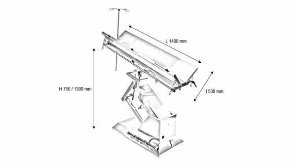 Table chirurgie ELITE plateaux inclinables en V 1400x530 4 roues + porte serum (Proclive - déclive électrique) inclinaison 3e sens
