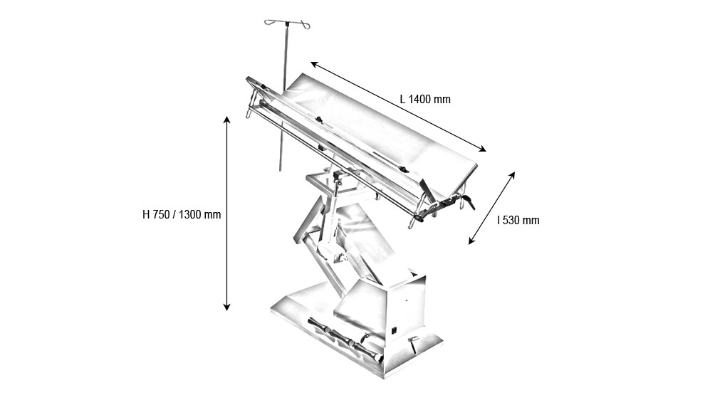 Table chirurgie ELITE plateaux inclinables en V 1400x530 4 roues + porte serum (Proclive - déclive électrique) inclinaison 3e sens