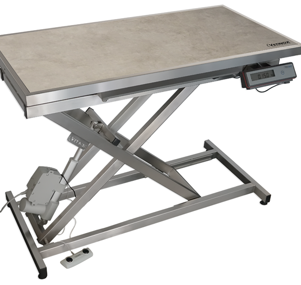 Electric consultation table with mat and frame – Light mottled grey