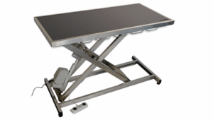 Table consultation électrique tapis et cadre bleu fonce