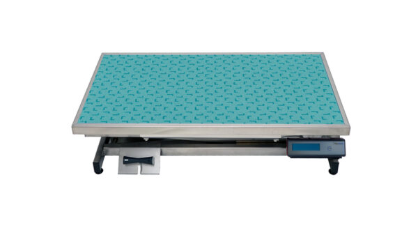 TA400110-CT_TableConsultation_electrique_ELITE_tapis_et_cadre_avec_pesee_corner_turquoise_basse