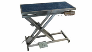 VETINOX_TA400100_Table_consultation_electrique_ELITE_plateau_plat_INOX_avec_pesee_bleu_avec_motifs
