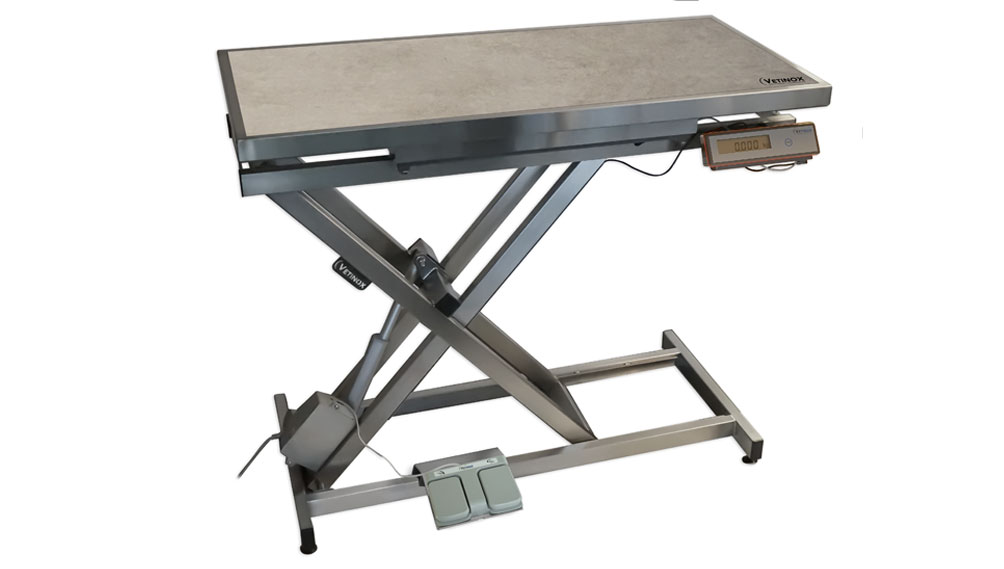 VETINOX_TA400100_Table_consultation_electrique_ELITE_plateau_plat_INOX_avec_pesee_gris_clair