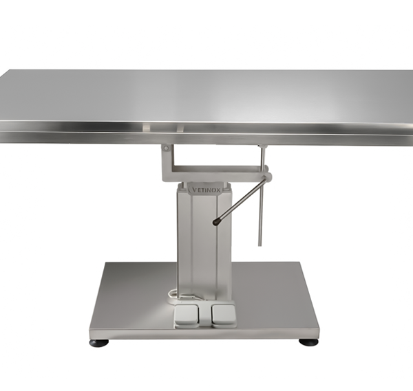 Table chirurgie avec colonne centrale électrique et plateau plat inox